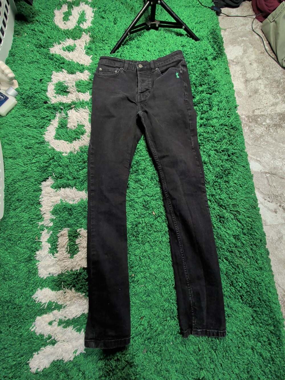 Ksubi Van Winkle Black Jeans with Green Dollar Sign Embroidery
